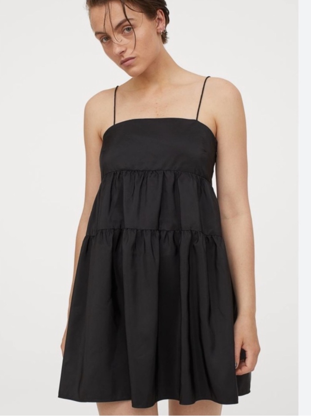 H&M Black Tiered Spaghetti-Strap Mini Dress